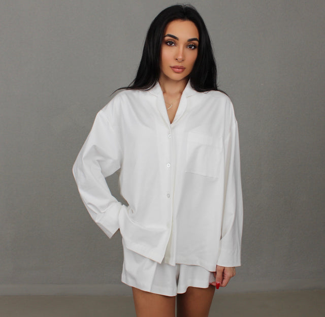 WHITE COTTON PAJAMA SHIRT