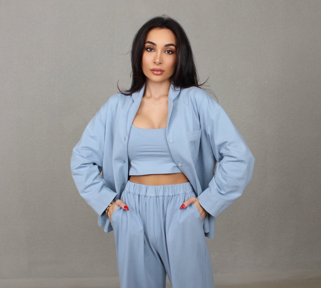 LIGHT BLUE COTTON PAJAMA SHIRT