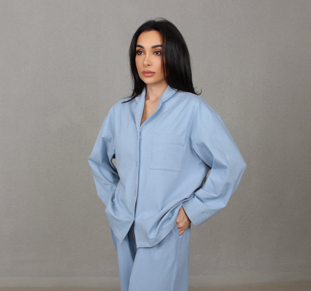 LIGHT BLUE COTTON PAJAMA SHIRT