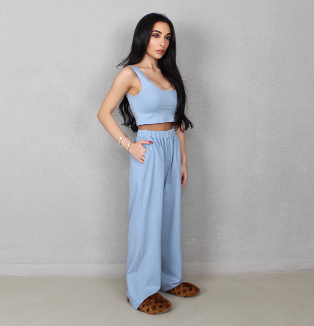 LIGHT BLUE COTTON JERSEY TROUSERS
