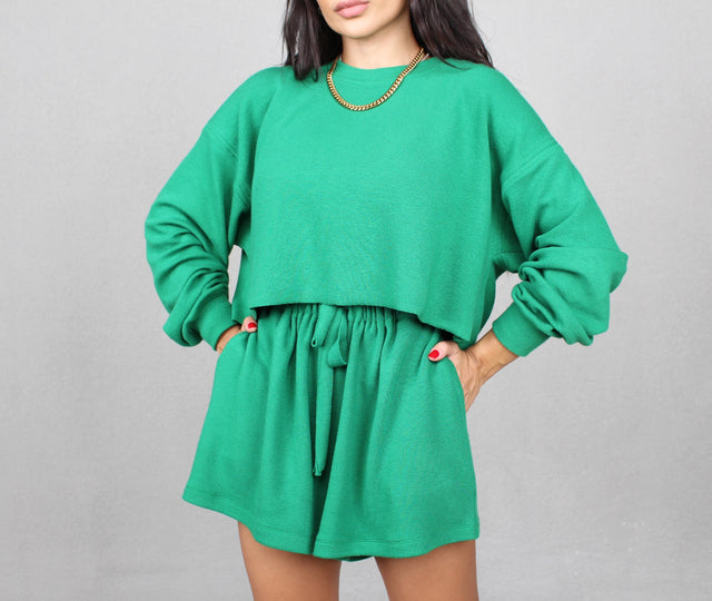 BAMBOO GREEN KNIT CROPPED JUMPER