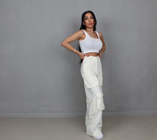 IVORY MULTIPOCKET CARGO TROUSERS