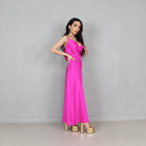 HOT PINK SILK MIDI DRESS – PETITE-THE-BRAND