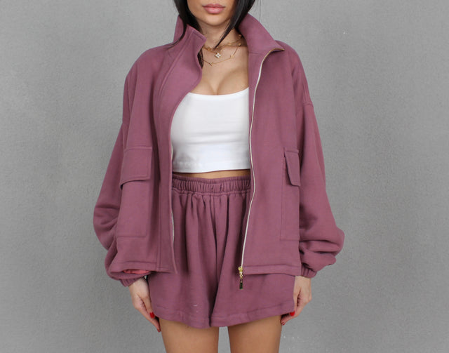 DUSTY MAUVE SWEAT CARGO JACKET